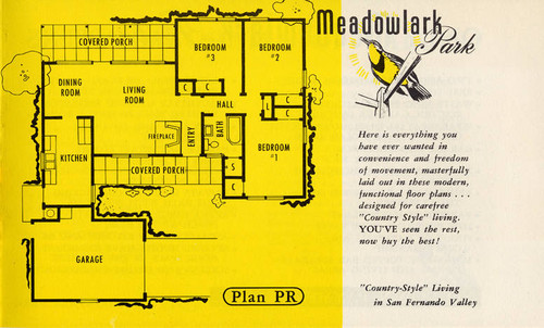 Brochure for the Ray Hommes & Co. Meadowlark Park housing development in Reseda