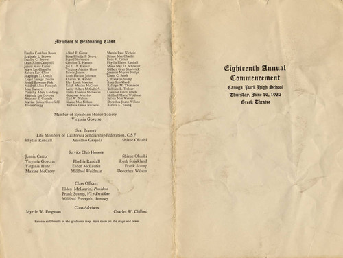 Canoga Park High School Commencement Brochure, 1932