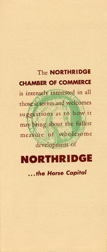 Brochure from the Northridge Chamber of Commerce promoting horse use