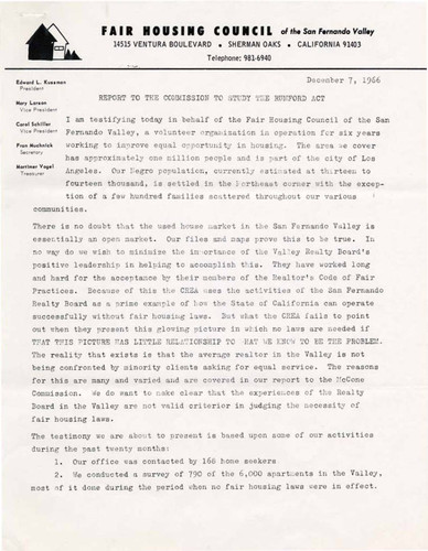 Report to the Commission to study the Rumford Act, 1966 (page 1)