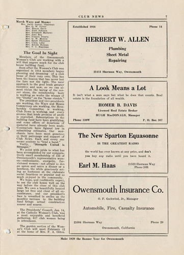 Club News, February 1929, Owensmouth Women's Club