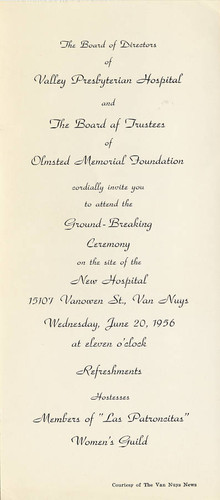 Invitation to the Valley Presbyterian Hospital ground breaking ceremony, 1956