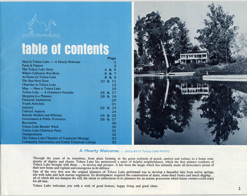 Toluca Lake promotional brochure, Toluca Lake, circa 1964
