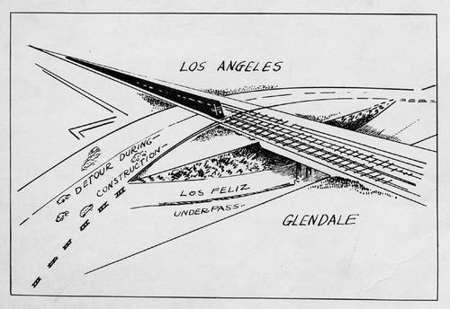 Southern Pacific and Glendale underpass on Los Feliz Boulevard, 1954