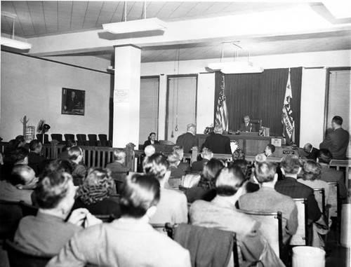 Judge Charles R. Dyer in his courtroom, Glendale, circa 1945-1950