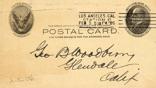 Glendale anti-incorporation political propaganda postcard, 1906 (back)