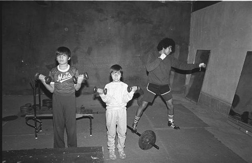 Boxing program sponsored by the Police Activity League of the Los Angeles Police Department Foothill Division, Sylmar, 1981