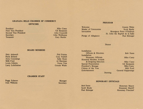 Granada Hills Chamber of Commerce 55th Installation program, 1983