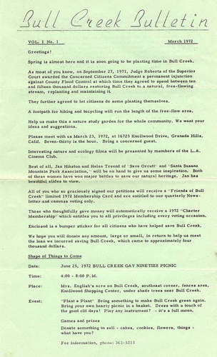 Bull Creek Bulletin, Granada Hills, 1972