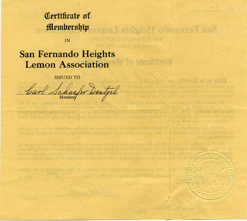 San Fernando Heights Lemon Association membership material, 1937