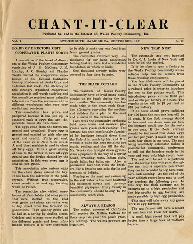 Chant-It-Clear, 1927, Weeks Poultry Community