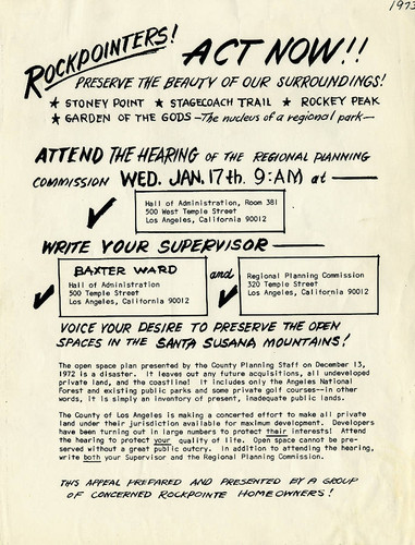 Open space preservation flier, Chatsworth, 1973