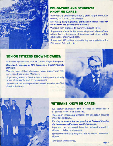 Reelection campaign brochure, circa 1970--Congressman James C. Corman (page 2)