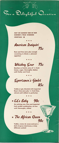 Sportmen's Lodge menu, circa 1955