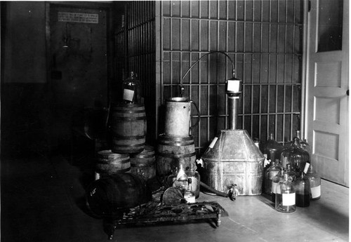 Prohibition-era bootlegging equipment, Glendale, 1927