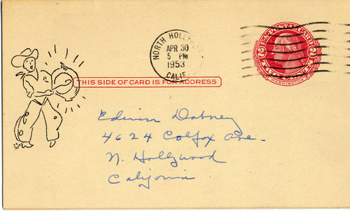 Postcard, North Hollywood Pioneer's Club Round-up announcement, North Hollywood, 1953