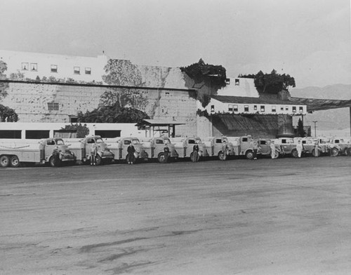 Gas House, Paint & Operations Building, and maintenance trucks, Lockheed Air Terminal, Burbank, 1941-1945