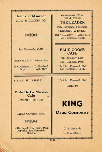 Programme Commemorating the Restoration of Mission San Fernando, 1938