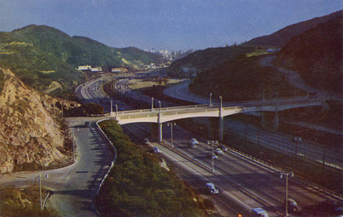 Postcard, Hollywood Freeway, Hollywood Hills, circa 1960-1969