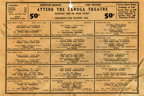 Canoga Theatre movie schedule, Canoga Park, 1944