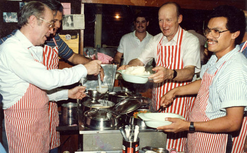 Sons of Norway members at the annual lutefisk dinner, 1988