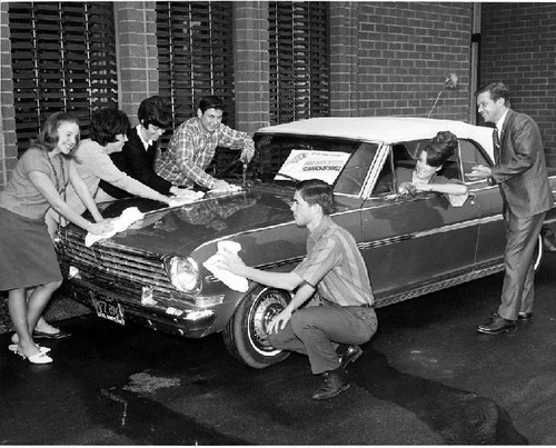 March of Dimes benefit carwash, Van Nuys, circa 1967