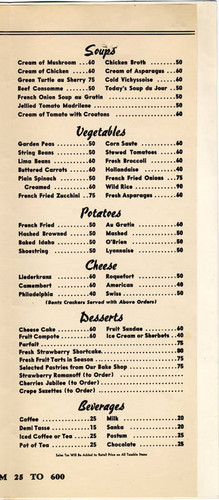 Sportmen's Lodge menu, circa 1955