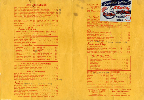 Red Apple Restaurant menu, circa 1955