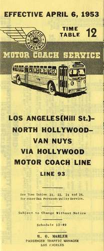 Motor Coach time table, 1953