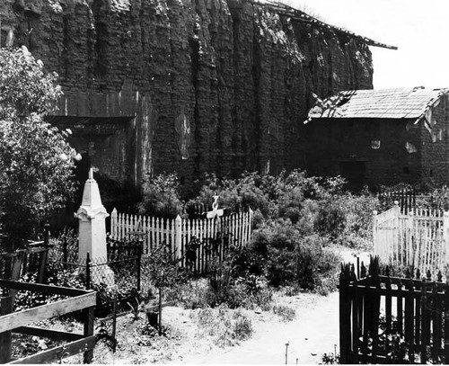 San Fernando Mission chapel and adjacent Indian cemetery, circa 1910s