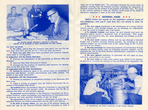 Campaign brochure, James C. Corman, California 22nd congressional district, 1960