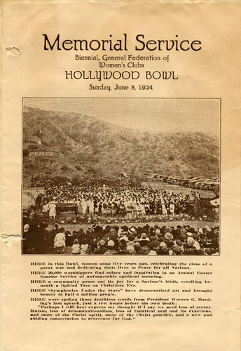 Biennial General Federation of Women's Clubs Memorial Service, Hollywood Bowl, June 8, 1924