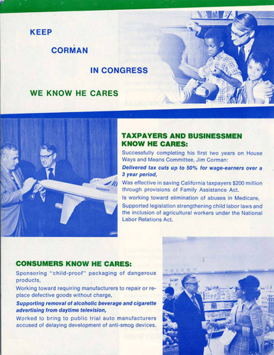 Reelection campaign brochure, circa 1970--Congressman James C. Corman (page 1)