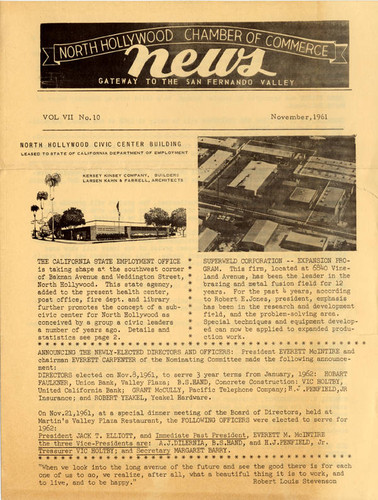 North Hollywood Chamber of Commerce News, 1961