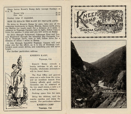 Brochure for Kneen's Kamp in Topanga Canyon, Topanga, Calif