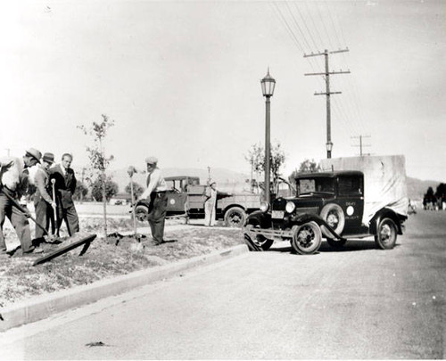 Tree planting on Reseda Boulevard, 1938