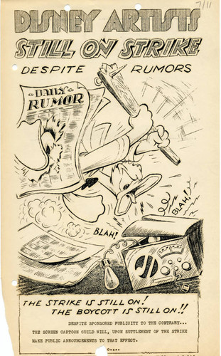 Flier from cartoonists strike at Disney Studios, July 11, 1941