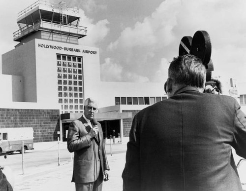 Lockheed Air Terminal President Louis W. Wulfekuhler announcing that Lockheed Air Terminal has changed its to Hollywood-Burbank Airport, 1967