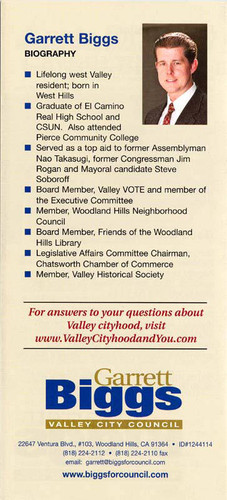 Garrett Biggs for Valley City Council brochure, 2002 (page 4)