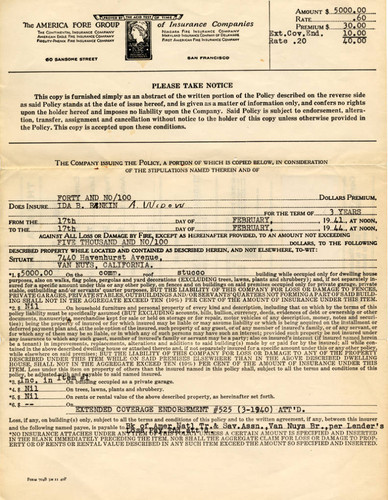 Niagra Fire Insurance Company policy, 1944 (page 2)