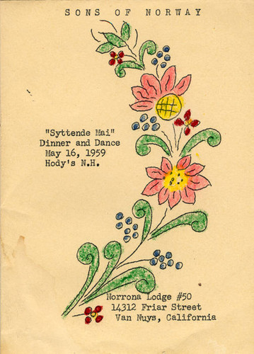 Invitation for the Syttende Mai dinner and dance, 1959