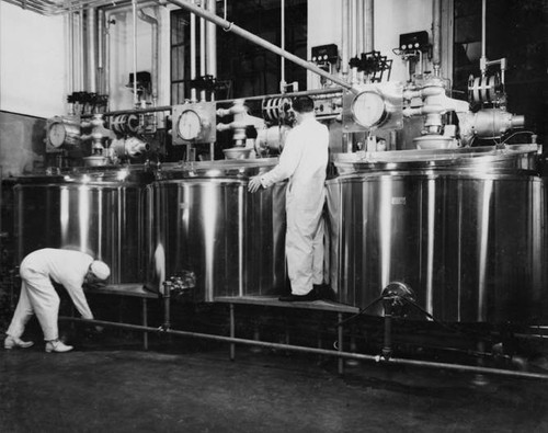 Adohr Farms milk processing equipment, Tarzana, circa 1936