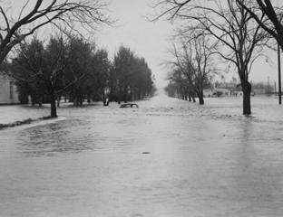Topanga Canyon Boulevard during the Los Angeles River flood, Canoga Park, 1938