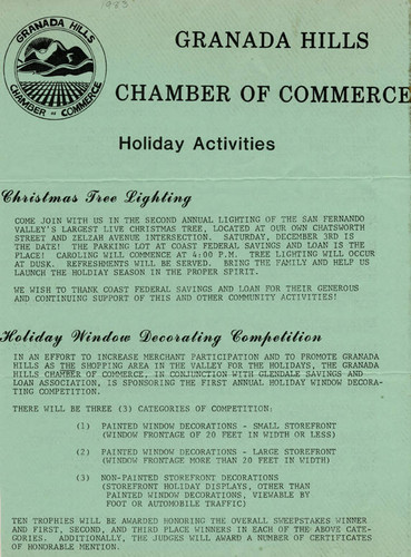 Granada Hills Chamber of Commerce Christmas Holiday Activities flier, 1983