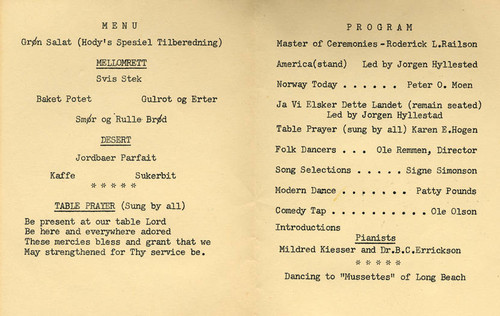 Invitation for the Syttende Mai dinner and dance, 1959