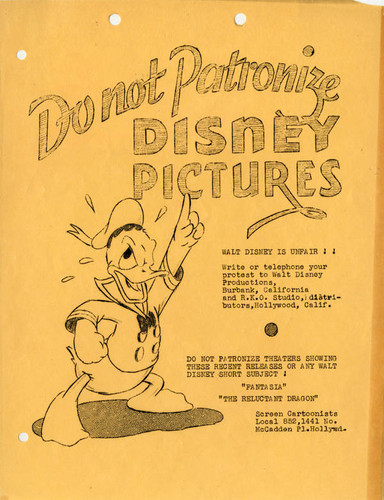 Flier from cartoonists strike at Disney Studios, 1941