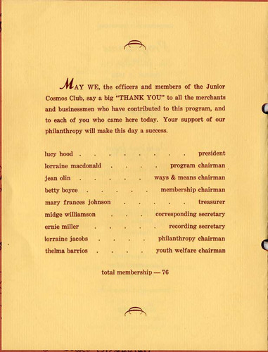 San Fernando Junior Cosmos fashion show program, 1954 (page 4)