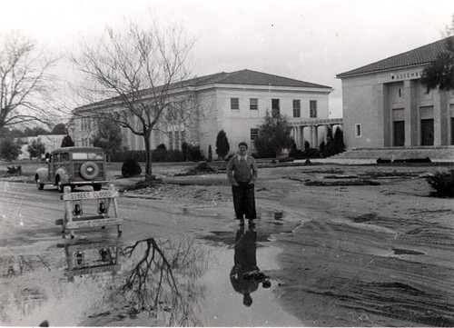 Canoga Park High School after a rainstorm, 1950