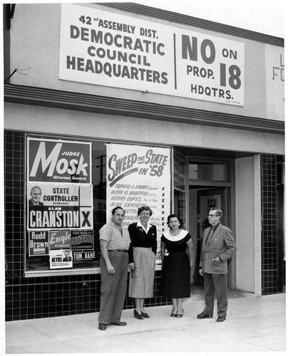 Democratic Headquarters and No on Proposition 18 campaign headquarters, North Hollywood, 1958