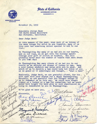 Thank you letter to Judge Julian Beck, 1959 (page 1)